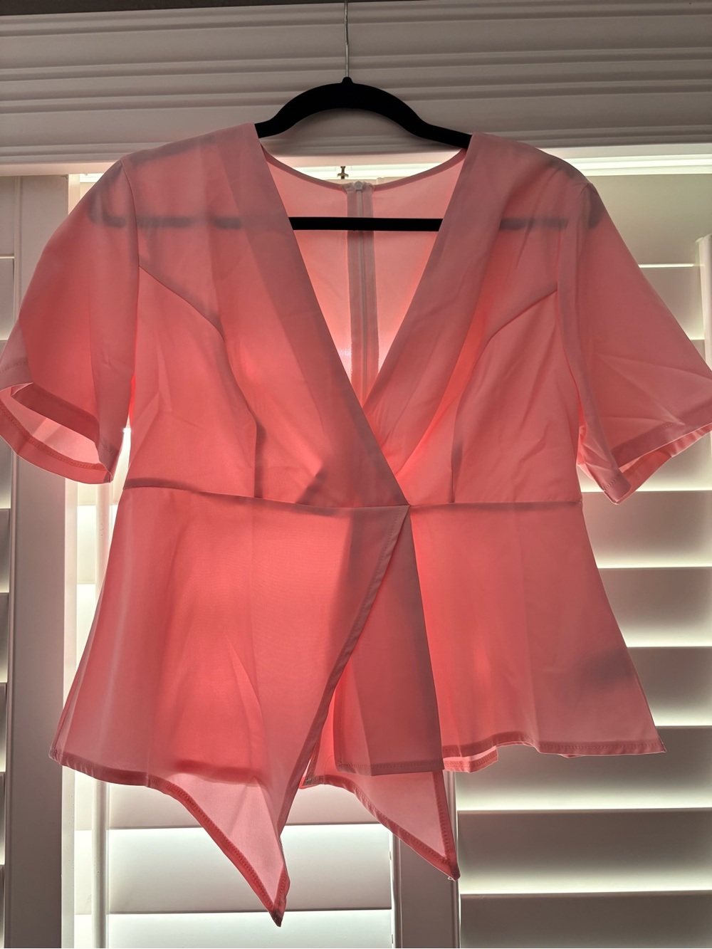 SHEIN Coral Pink Sheer Wrap Blouse